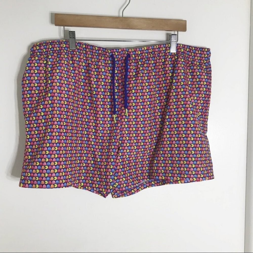 Vintage Pacman Game All Over Print Primark Swim Shorts Trunks Lined Sz XL